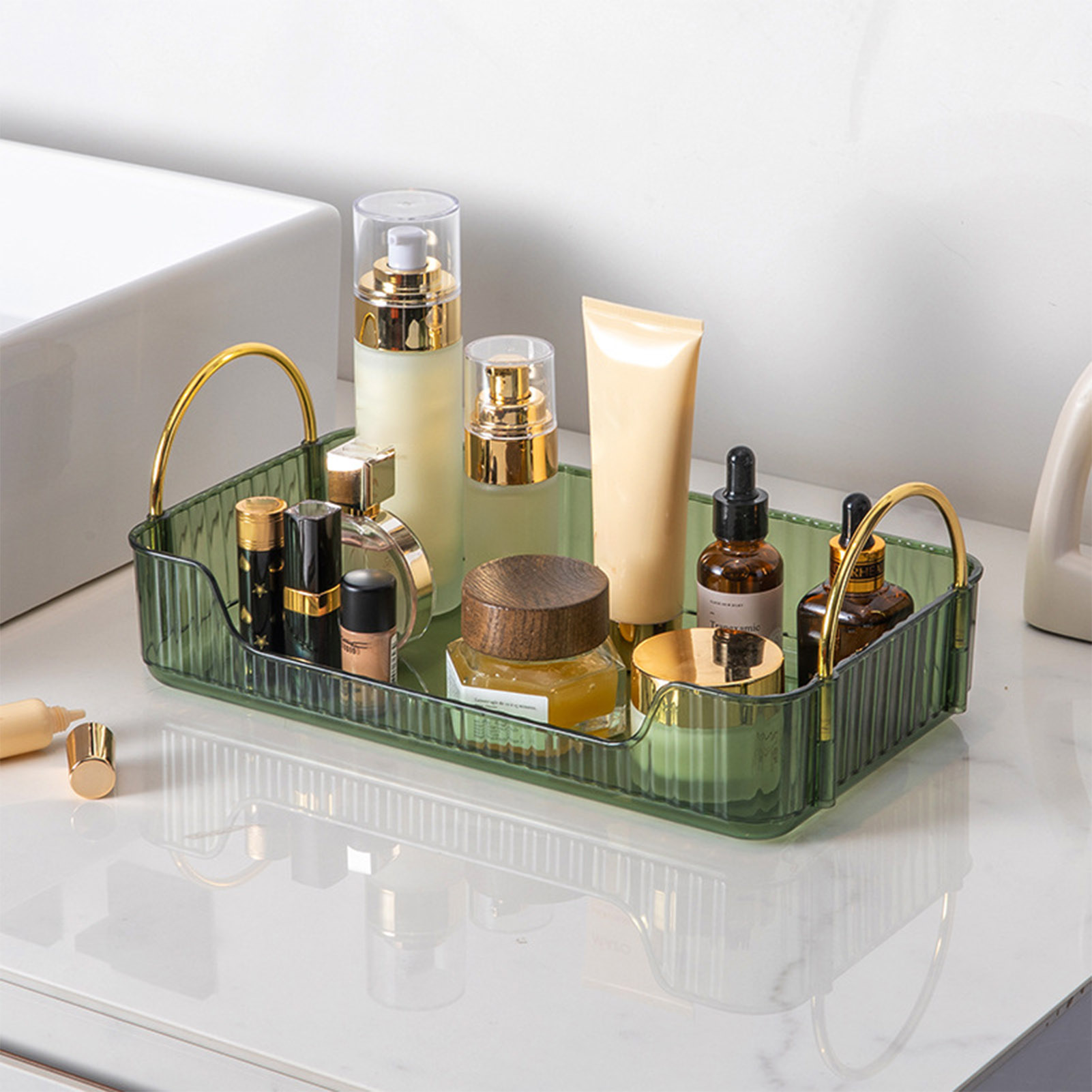 Beauty Makeup Box - バスルームオーガナイザーラックライト高級アクリル収納ホルダー、ジュエリー、化粧品、スキンケア、ヘアアクセサリー、家庭用収納ボックス
