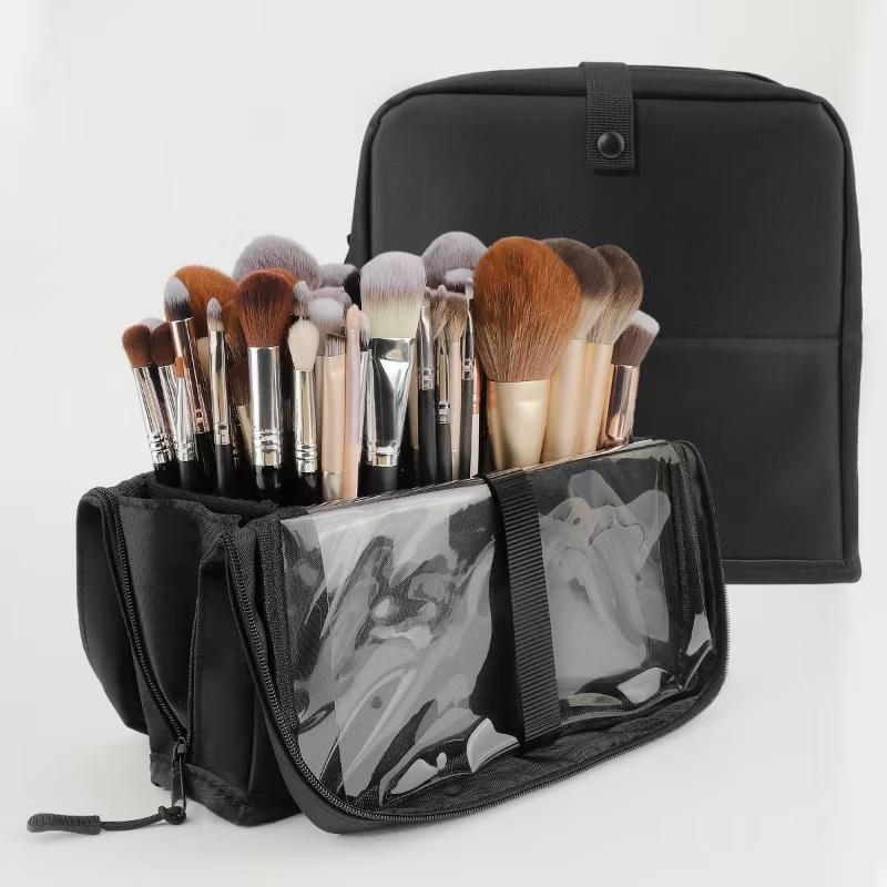 Beauty Preservation Makeup Bag - 大きな黒い折りたたみ式メイクアップバッグ、14～40穴収納オーガナイザー、美容ブラシ用コスメポーチ、ハンドル付き