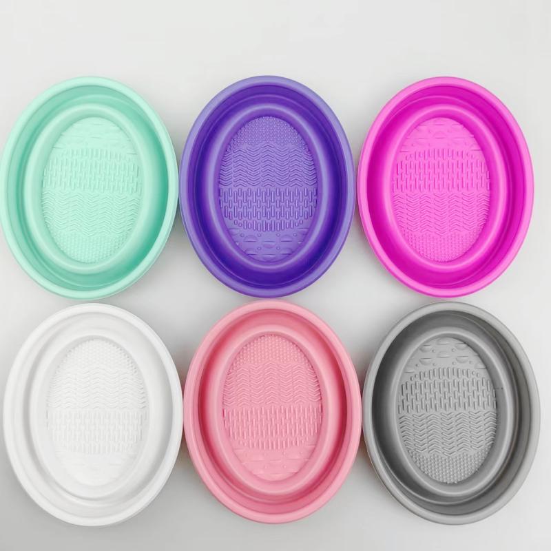 Beauty Makeup Box - 折りたたみ式パウダーパフ洗浄ボウル アイシャドウブラシ洗浄マット 美容ツール スクラバーボックス ソフトシリコン製メイクブラシクリーナー
