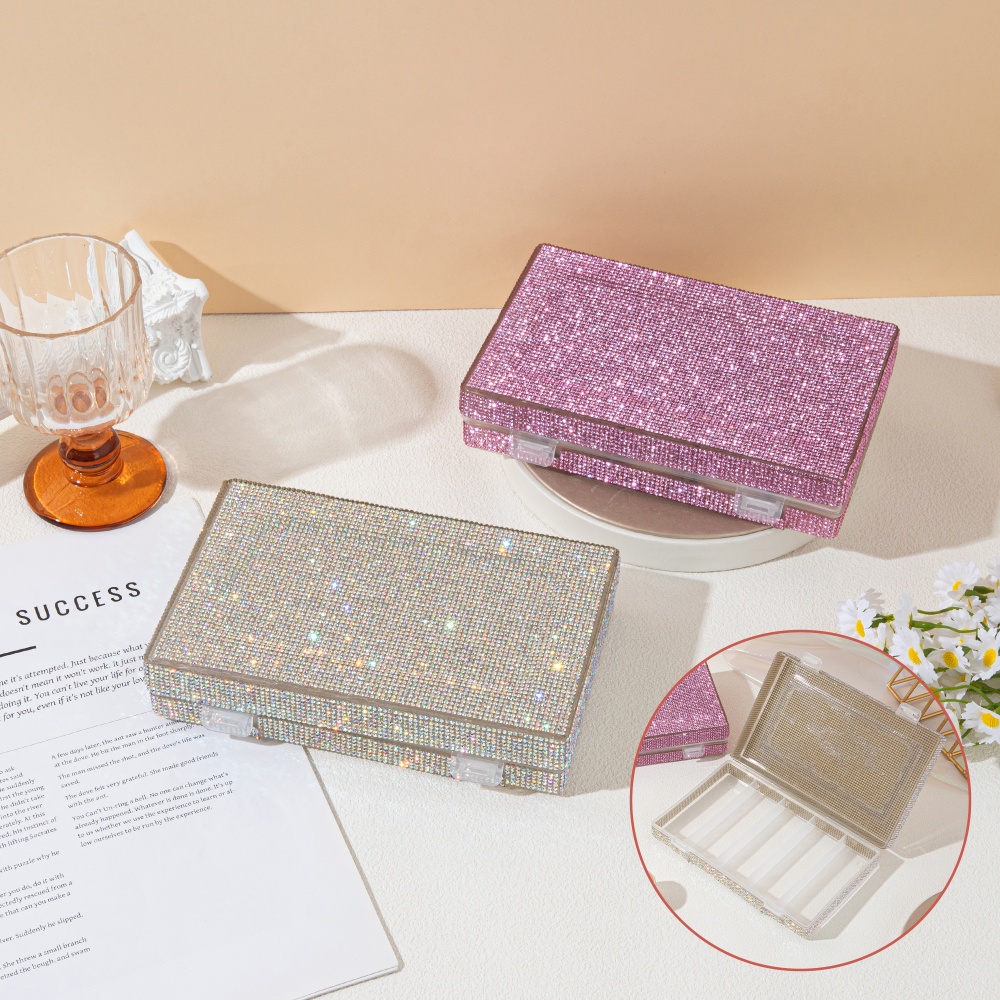 Beauty Makeup Box - 豪華な光沢のあるラインストーン収納ボックス、ネイルジェルポリッシュとまつげエクステ両用、ポータブルグリッターダイヤモンドメイクアップオーガナイザー