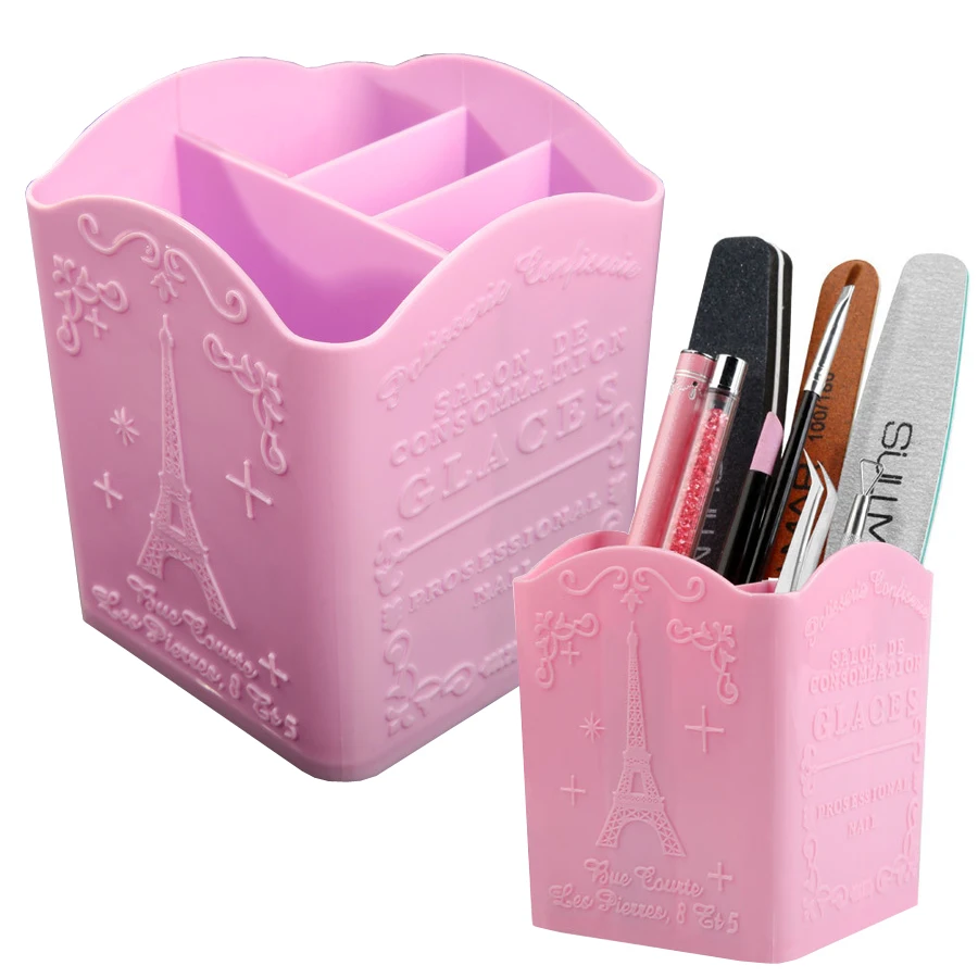 Beauty Makeup Box - 4コンパートメントネイルアートブラシホルダー、メイクブラシ用収納ボックス、ファイルバッファーネイルツール、ネイルディスプレイホルダー