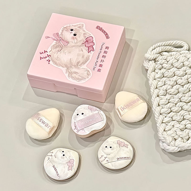 Beauty Makeup Box - 5 個のかわいいミニフィンガーパフセットボックス付きフェイシャルメイクスポンジソフトベルベット混合美容メイクパフプロフェッショナルメイクツール
