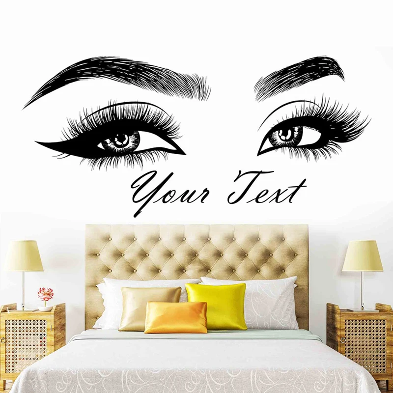 Makeup Is Beauty Quotes - まつげ眉ビニールステッカービューティーサロンウォールデカール、パーソナライズされたテキスト、眉毛、目の引用、メイクアップ、カスタムステッカー 2154