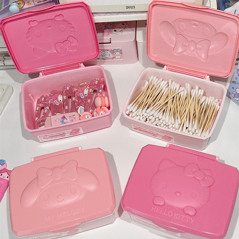Beauty Preservation Makeup Bag - 本物のハローキティメロディー防塵収納ボックスかわいいサンリオメイクアップスポンジ綿棒デンタルフロスオーガナイザー漫画ギフト