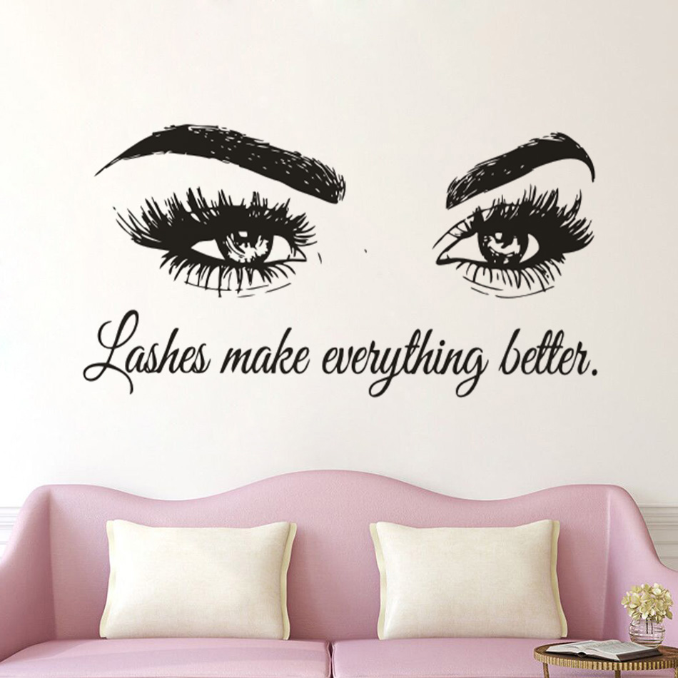 Makeup Is Beauty Quotes - まつげビニール壁デカール美容サロン引用まつげすべてが引用ウォールステッカーメイク壁壁画 AZ013