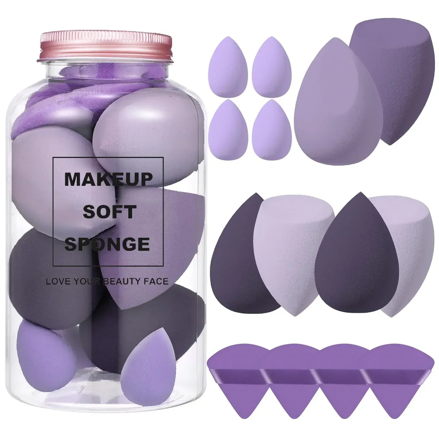 Beauty Makeup Egg - 12/14 個メイクスポンジブレンダー美容卵収納ボトル化粧パフファンデーションスポンジパウダーパフメイクアップアクセサリー
