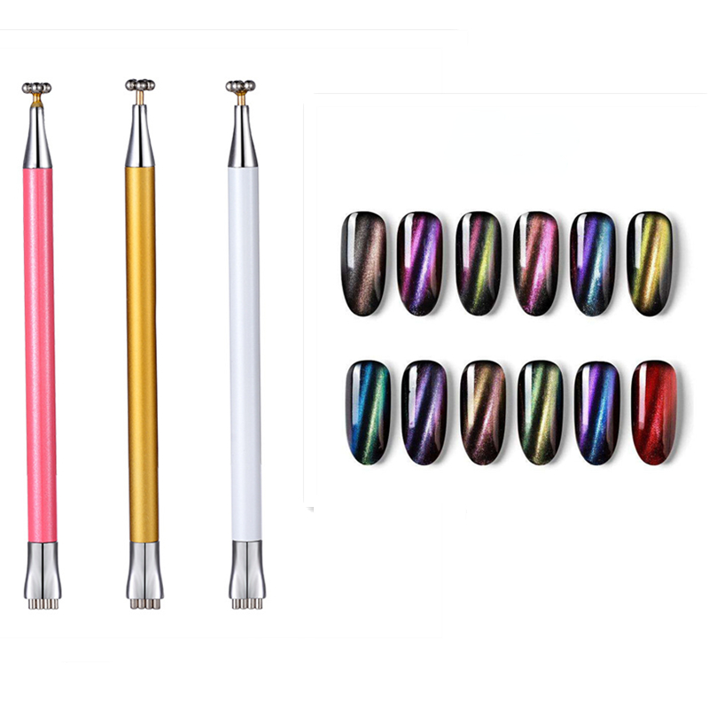 Contour Palette Stick - キャットアイジェルネイル用マグネットペン、3色デュアルエンド強力マジック3D DIYファントムエフェクトネイルアートツール