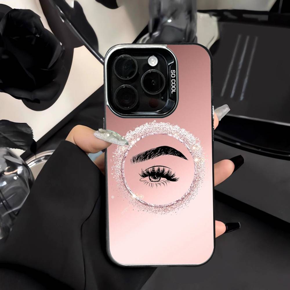 Makeup Is Beauty Quotes - 美容メイクアップまつげ＆眉毛デザインのiPhone 17/16/15/14/13/12/11 Pro MAX用耐衝撃落下防止スマホケース