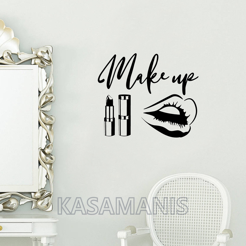 Makeup Is Beauty Quotes - 美容院の装飾用の芸術的なステッカー,唇のステッカー,ブラシ,壁のステッカー,ルームの装飾