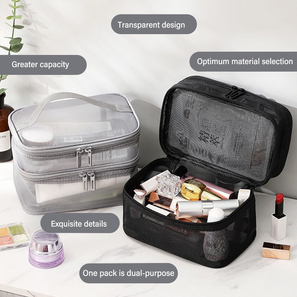 ファッション透明メッシュ旅行化粧品バッグ収納大容量メイクアッ - Beauty Preservation Makeup Bag のレビューと価格
