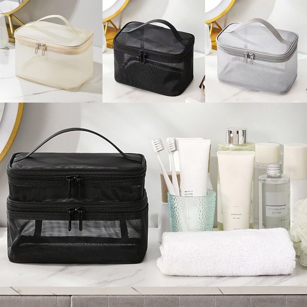 ファッション透明メッシュ旅行化粧品バッグ収納大容量メイクアッ - Beauty Preservation Makeup Bag のレビューと価格