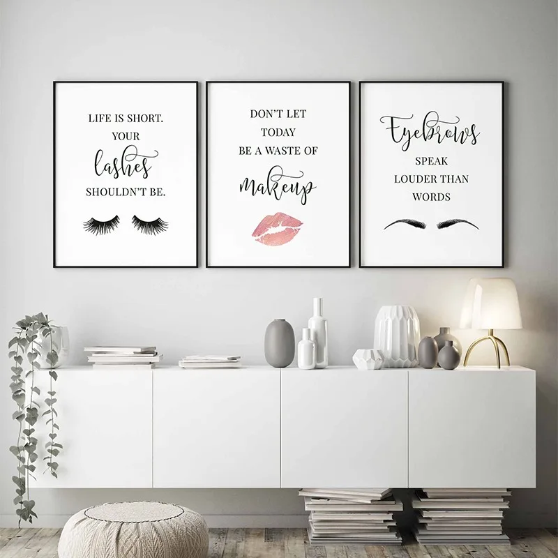 メイクアップ引用ポスターまつげ眉毛口紅輪郭唇キャンバス絵画プ - Makeup Is Beauty Quotes のレビューと価格