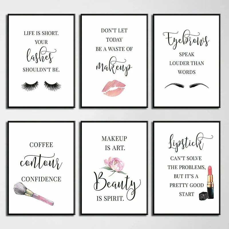 メイクアップ引用ポスターまつげ眉毛口紅輪郭唇キャンバス絵画プ - Makeup Is Beauty Quotes のレビューと価格