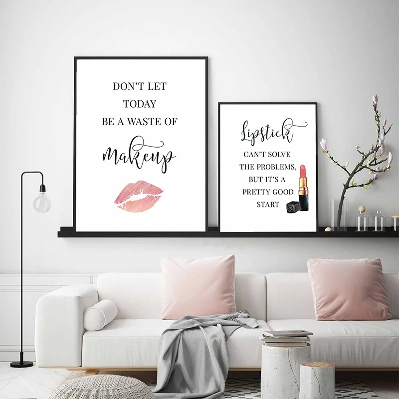 メイクアップ引用ポスターまつげ眉毛口紅輪郭唇キャンバス絵画プ - Makeup Is Beauty Quotes のレビューと価格