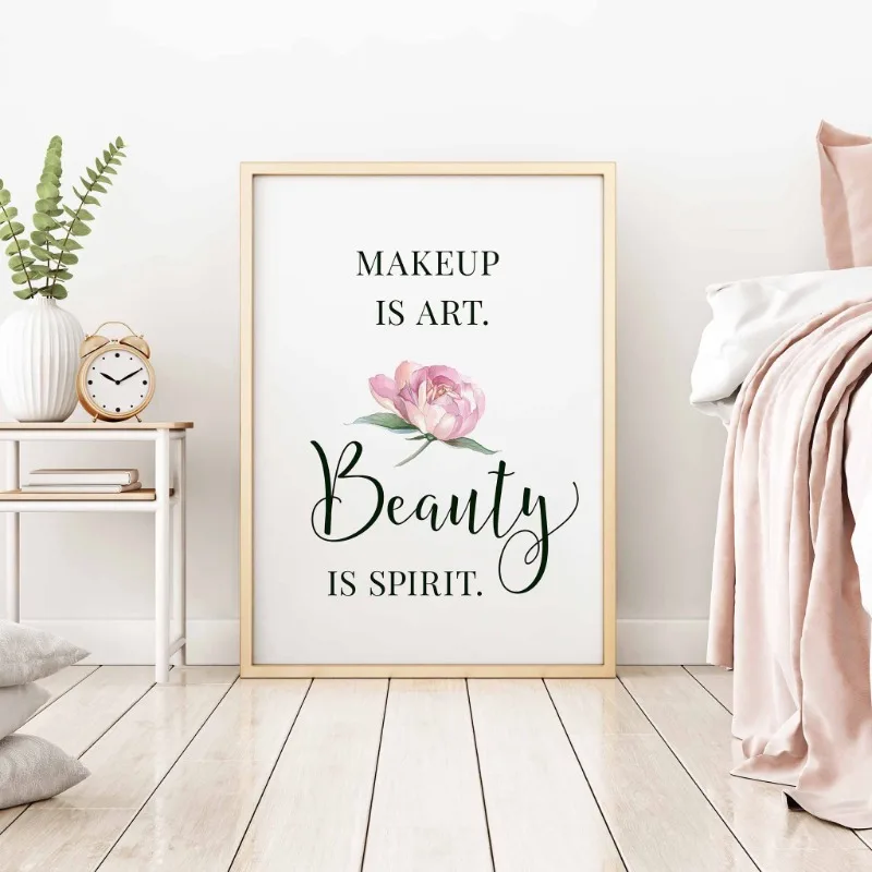 メイクアップ引用ポスターまつげ眉毛口紅輪郭唇キャンバス絵画プ - Makeup Is Beauty Quotes のレビューと価格