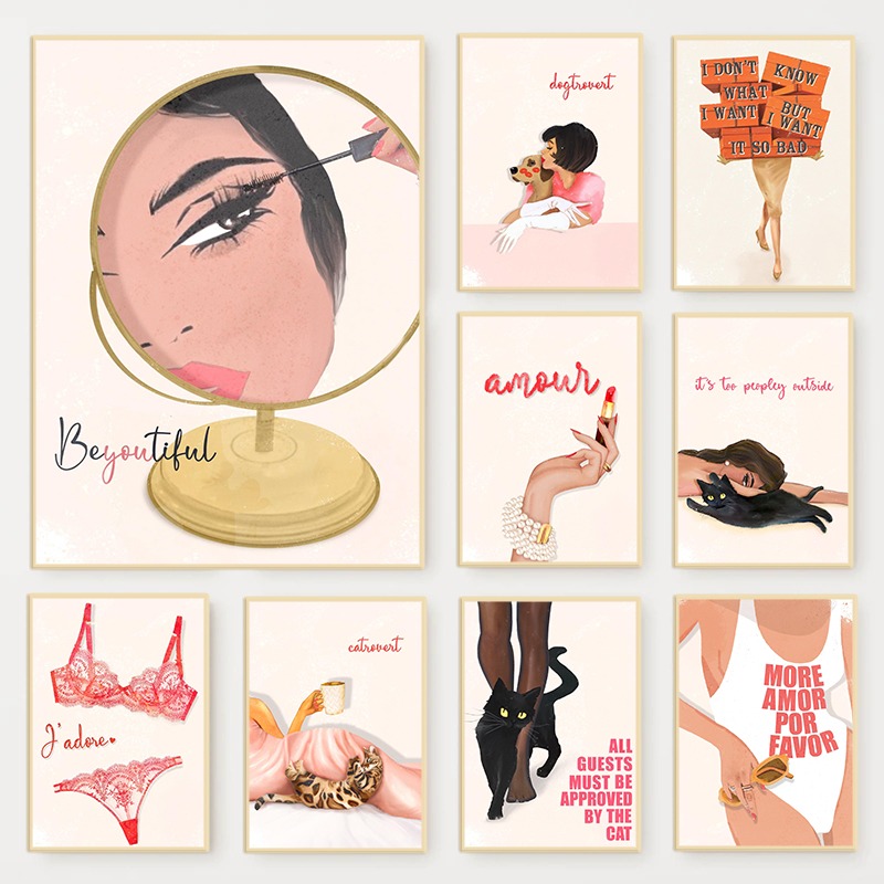 レトログラムファッション雑誌ポスターピンク高級美容メイク引用 - Makeup Is Beauty Quotes のレビューと価格