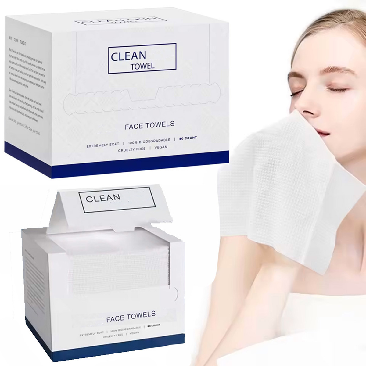 50枚入り使い捨てフェイスタオル　洗顔・メイク落とし　ドライ - Beauty Makeup Box のレビューと価格