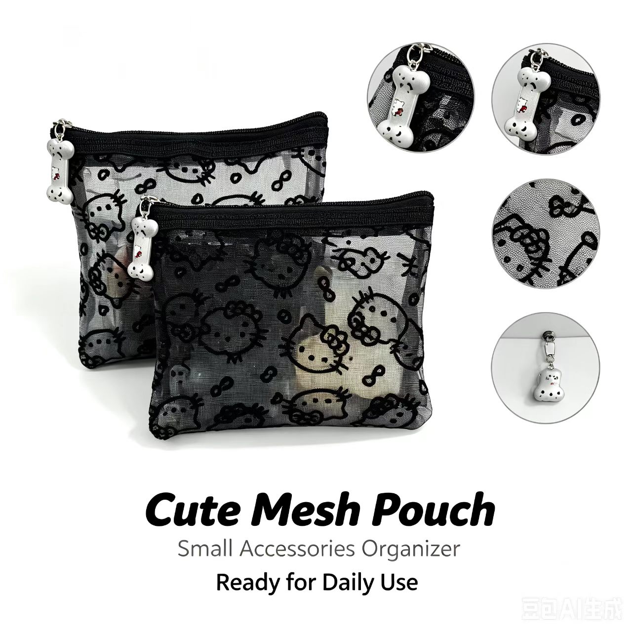 メッシュ化粧品バッグ透明ジッパーポーチ漫画プリントポータブル - Beauty Preservation Makeup Bag のレビューと価格