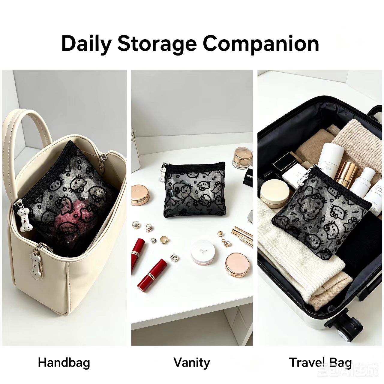 メッシュ化粧品バッグ透明ジッパーポーチ漫画プリントポータブル - Beauty Preservation Makeup Bag のレビューと価格